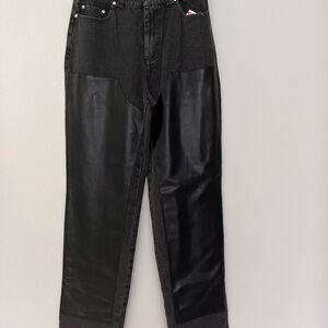 Avec Les Filles Black Boot Cut Pants with Faux Leather Accents